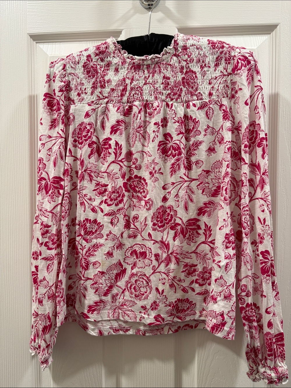 Lucky Brand Pink Floral Smocked Yoke Long-Sleeve Blouse